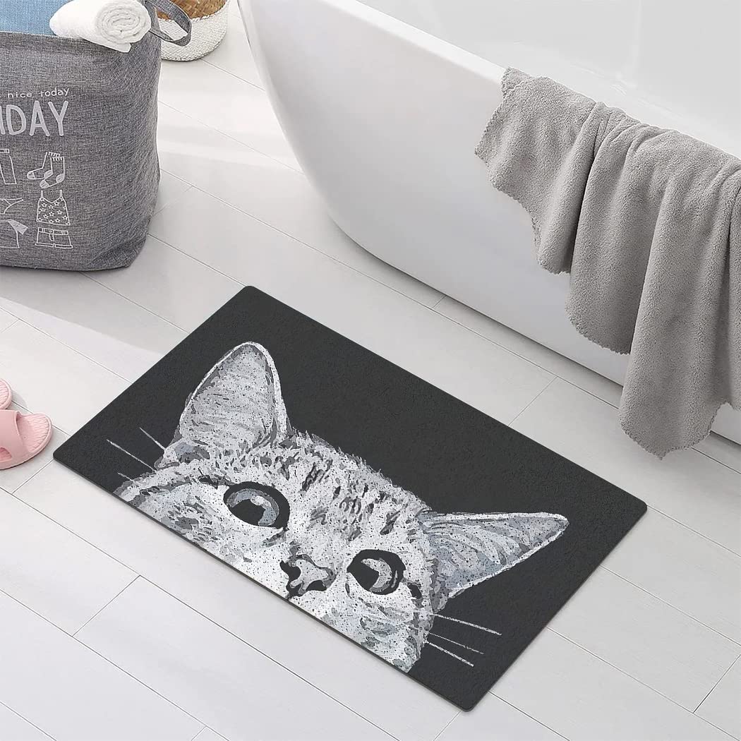 YISUMEI Bathroom Mat, Non-Slip Super Absorption Bath Carpet with Rubber Backing, Fit Under Bathroom Doormat Floor Rugs for Shower Buthtub,17"x24",Funny Cat Face — image 1