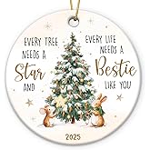 Gift Glow Bestie Gifts Christmas Ornaments for Friends 2025, Friends Xmas Ornaments, Double Sided Ceramic Ornament Hanging Decor, Friendship Gifts for Women, BFF, Bestie, Sister