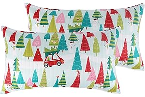 Levtex Home Merry & Bright Collecion - Holly Jolly - Quilted King Sham (Pack of 2) - Christmas Tree - Red Green Teal Pink - Reversible - Microfiber