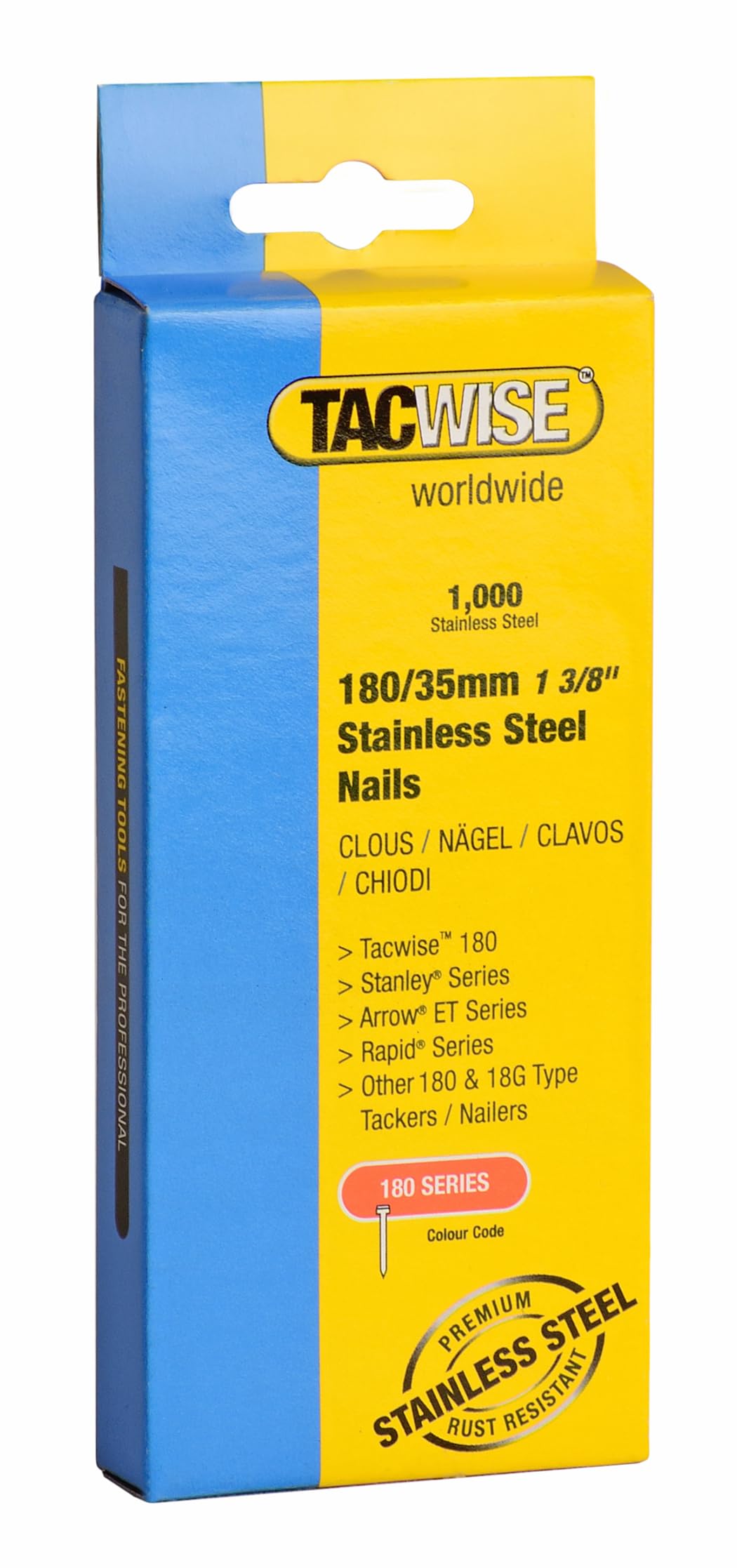 Tacwise 1068 Type 180 / 35 mm Stainless Steel 18G Brad Nails, Pack of 1000