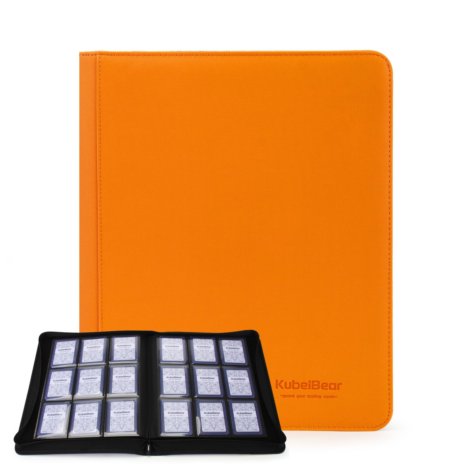 Toploader Binder – 360 Capacity, Zippered Trading Card Holder for MTG, Sports & Collectible Cards – Acid-Free, Durable & Travel-Friendly Storage (Orange dots, Toploader Binder) Image