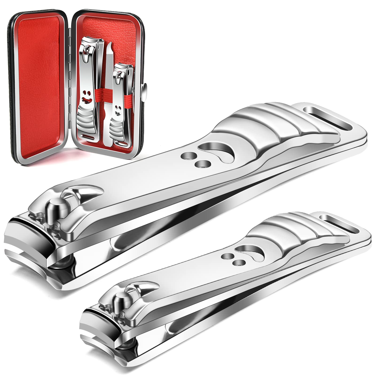 longzon 2 Pack Nail Clippers with Case, Ultra Sharp Stainless Steel Nail Cutters for Fingernails and Toenails, Sturdy Nail Clipper Kit with Ergonomic Lever for Men, Women & Seniors