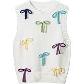 WDIRARA Women's Colorful Bow Sweater Vests Crew Neck Sleeveless Knit Tank Tops