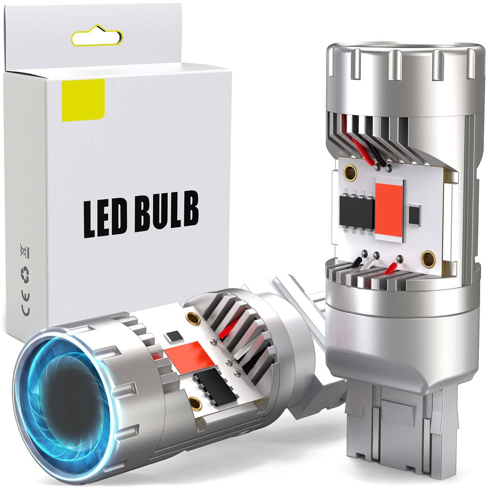 Photo 1 of Afibraru 7440 7443 LED Bulb Red for Brake Light, CANBUS Error Free W21W WY21W Bulb with Built In Resistor Anti Hyper Flash, W/Turbo Fan, 30W 3200LM Ultra Bright for Brake Stop Tail Light, Pack of 2