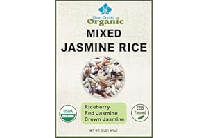 BLUE ORCHID ORGANIC Organic Mixed Rice - 3 Kinds of Thai Rice Medley: Brown Jasmine, Black Jasmine Riceberry, and Red Jasmine - High Fiber Gluten Free Superfood 2 LB