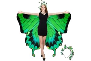 cosmisun Double-Sided Printing Butterfly Wings Shawl Costume with Headband Set Halloween Fairy Butterfly Wings Cape 69x57inch