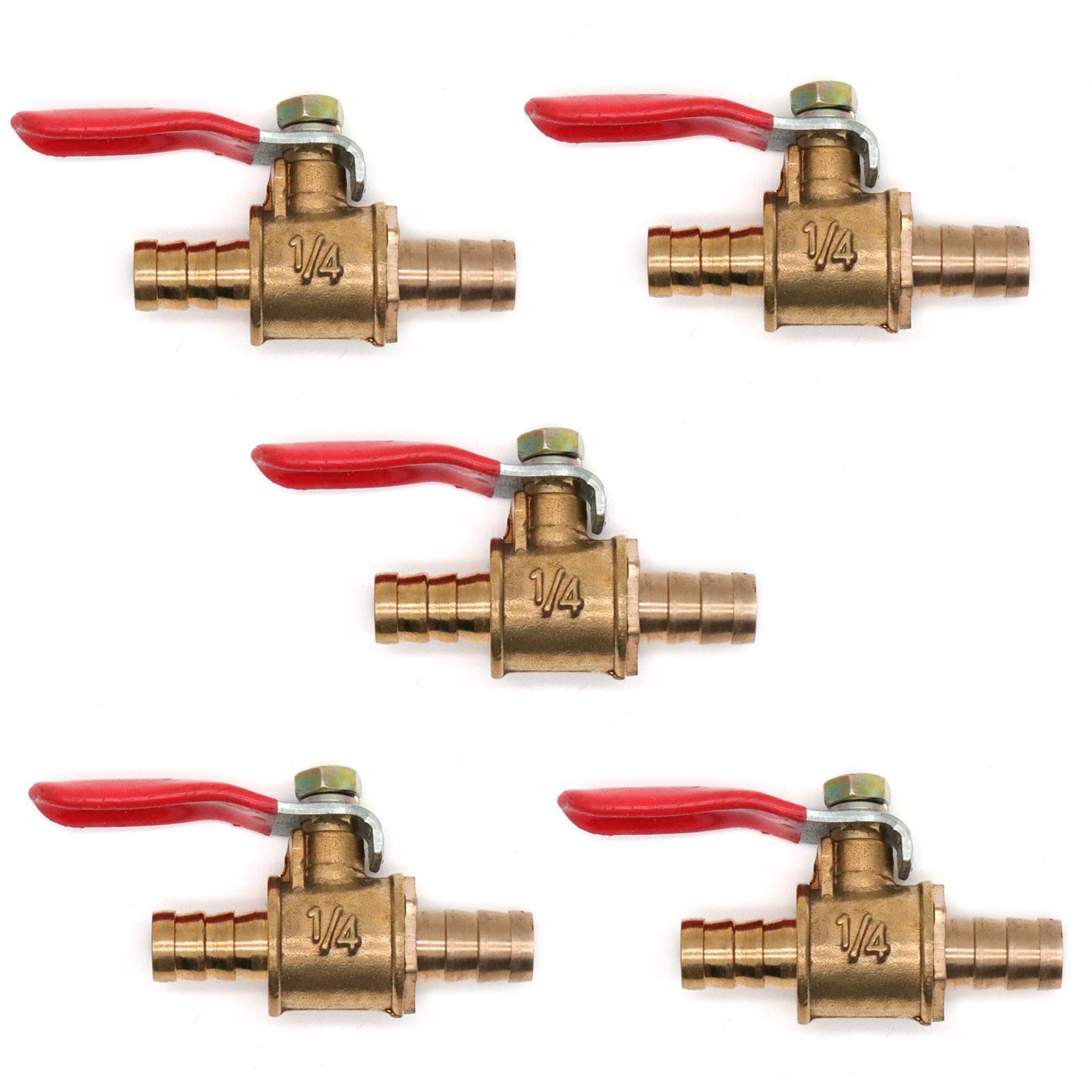 Yootop 5Pcs 1/4" Brass Hose Barb Ball Valve Water Oil Aire Gas Fuel
