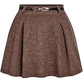 MakeMeChic Women's A Line Mini Skirt Ruffle Belted High Waisted Fall Retro Short Skirts