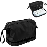 Large Travel Toiletry Bag, Men Double Layer Organizer with Wet and Dry Separation, Water-Resistant Shaving Kit, Grey (Black)