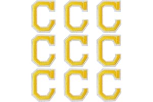 GUYI GYGYL Iron on Letters Patches, 9Pcs of 2 Inch Yellow Letter "C" Patches, Alphabet Embroidered Patch for Clothes, Dress, Hat, Socks, Jeans, DIY Accessories