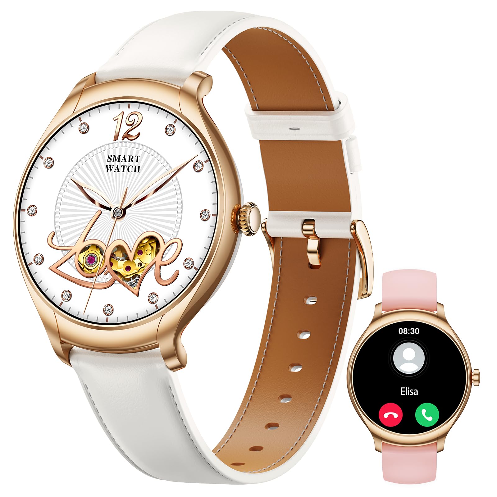 Smart Watch for Women Make/Answer Calls, 1.39'' Fitness Watch with Heart Rate/SpO2/Sleep Monitor, 100+ Sport Modes, Waterproof, Pedometer, Notifications Activity Tracker for Android iOS (White Gold)