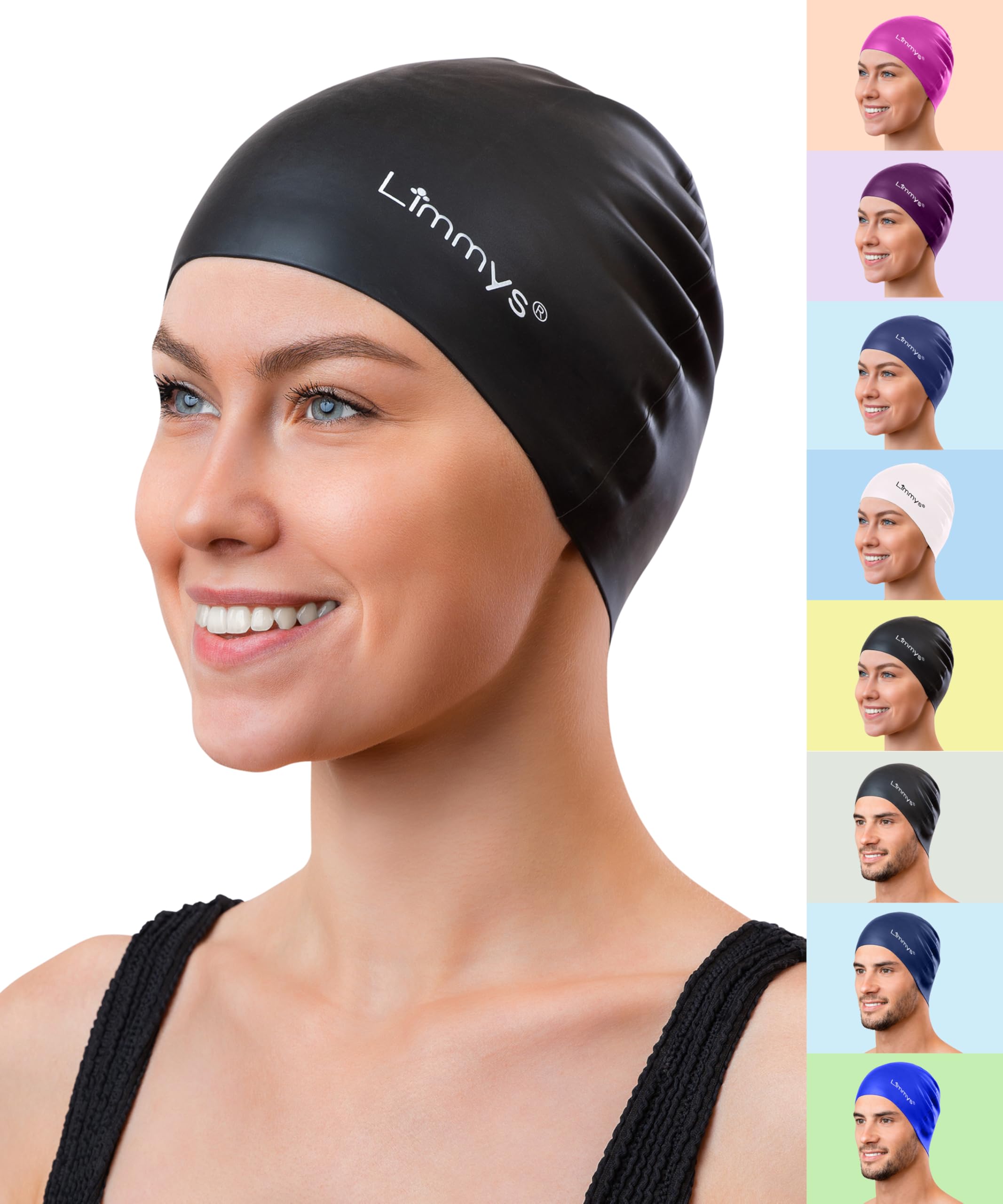 Limmys Silicone Swim Cap for Adults – Soft Stretch Non-Slip Swimming Cap for Women & Men – Comfortable No-Headache Fit, Chlorine-Resistant, Secure Ear Seal, Durable Latex-Free Silicone