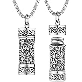 HZMAN Tibetan Buddhism Meditation Stainless Steel Pendant Commemorative Cremation Ashes Pill Cylinder Container Necklace 22+2 Inch Chain