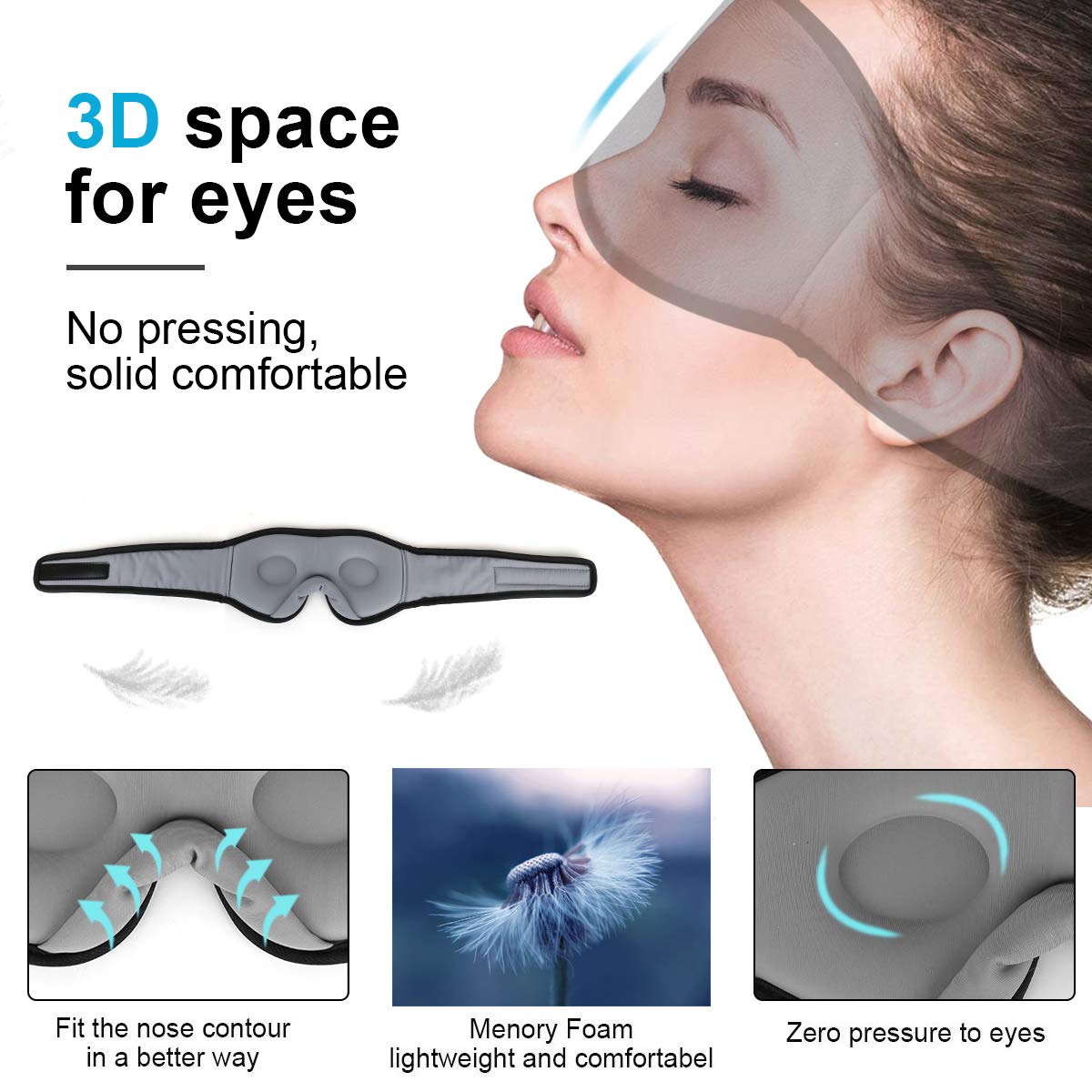 Sleep Headphones Bluetooth Eye Mask, 20-28 inches Adjustable FREGENBO Music 3D Sleep Mask 2020 Upgraded, Wireless Sleeping Headphones for Side Sleepers, HandsFree for Meditation Insomnia Airplane