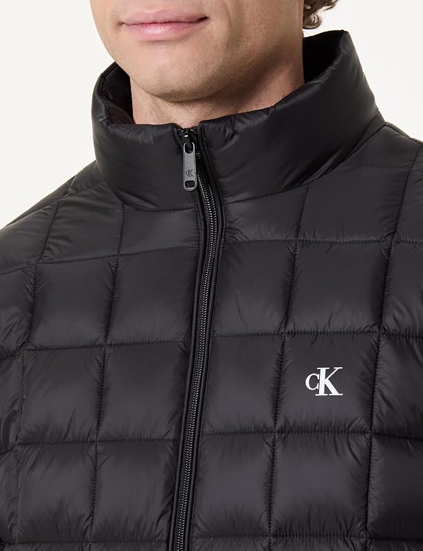 Herren Pufferjacke Nylon Quilted mit Stehkragen, Schwarz (Black), M