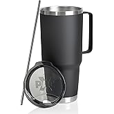 XPAC Double Vacuum Wall Stainless Steel Tumbler with Lid, 44 Ounce, Stainless Steel With Handle and Metal Straw, Black