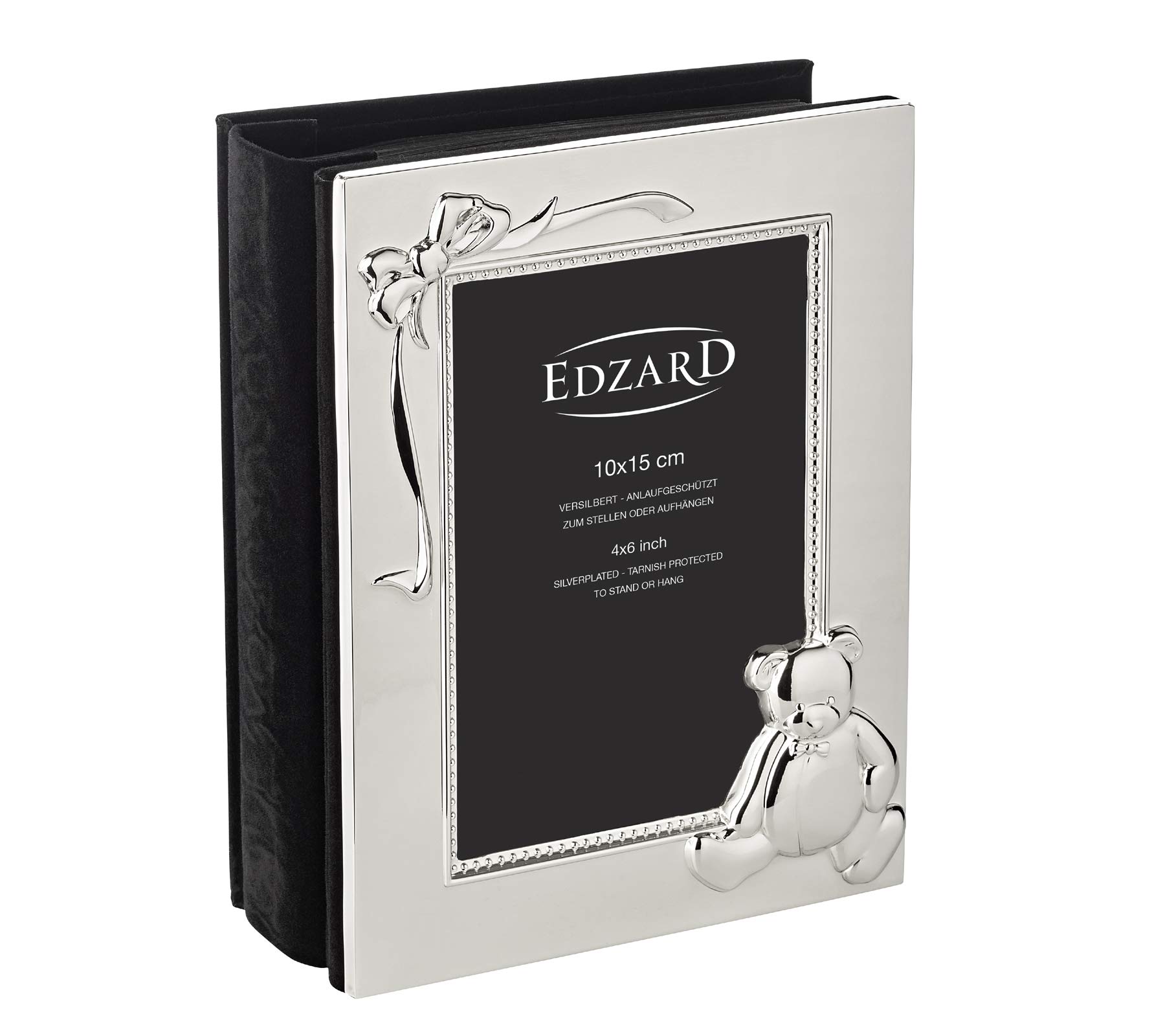 EDZARD Album Bim, children's photo album for 3,9 x 5,9 in photos, silver plated and tarnish protected, with bear decoration