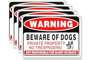 VOILUK 4 Pack Beware of Dog Sign,10x7 inch High Reflective Beware of Dog Signs for Fence,Private Property No Trespassing Warnings,Aluminum Metal Signs for Garden & Yard Decor