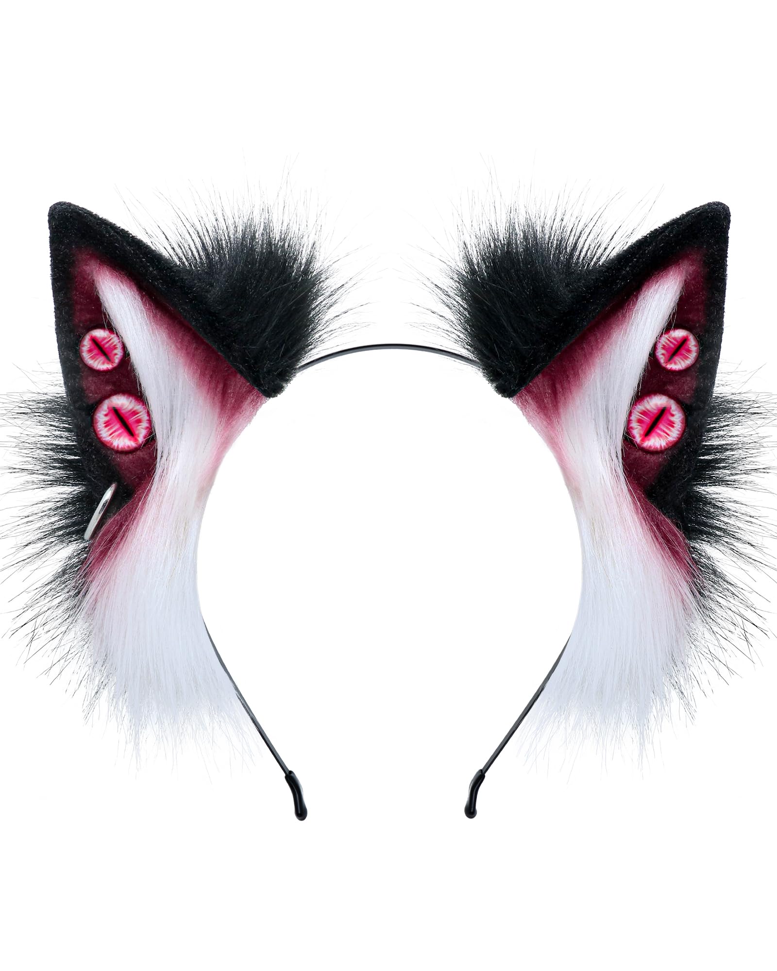 ZFKJERS Handmade Demon Wolf Ears Headband Furry Animal Ears Hairband for Costume Party, Halloween, Cosplay Accessories (Red)