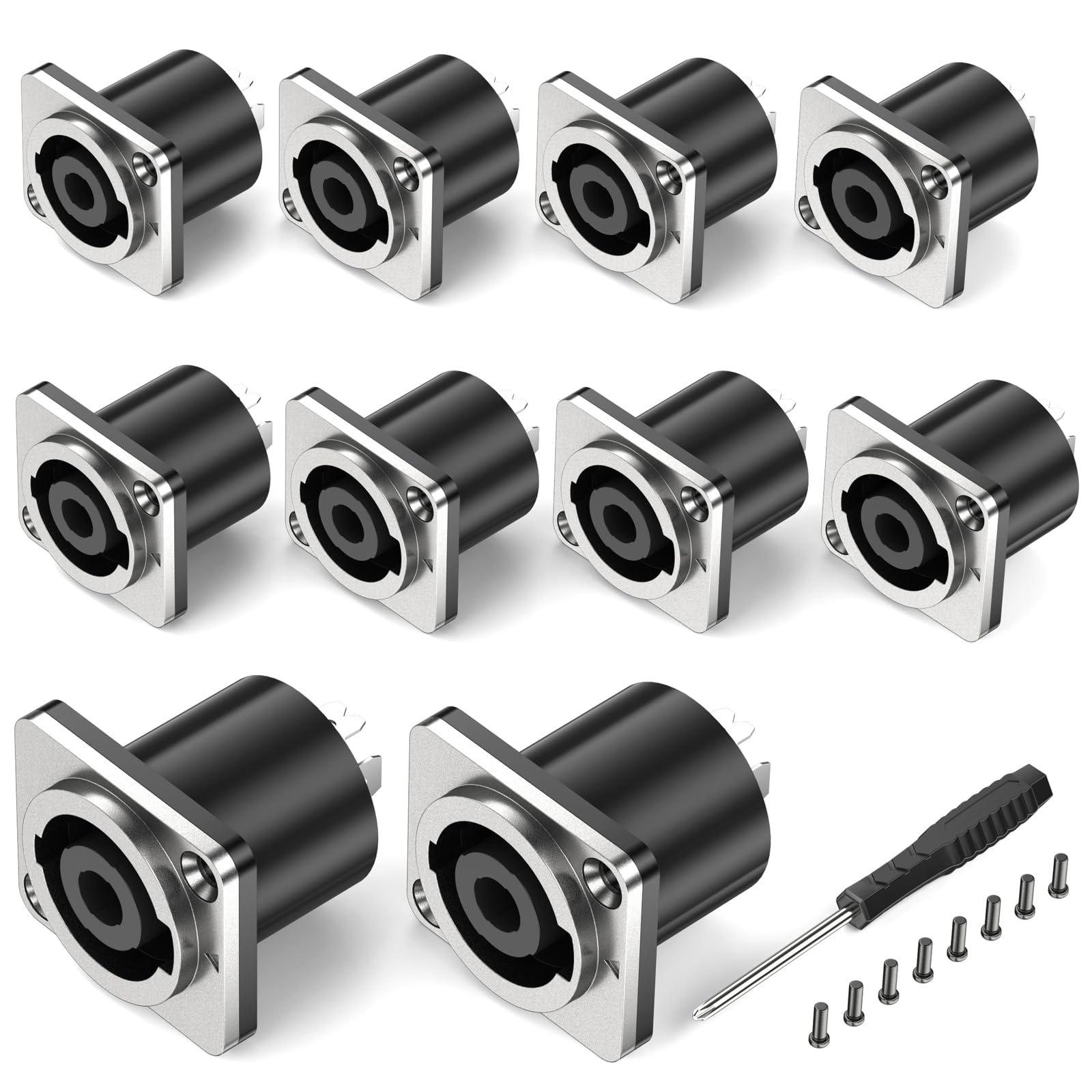 GCTBL 10Pack Speakon Panel Mount Socket Connector, 4 Pole Female Audio Speakon Square Metal Jack Adapter for NL4FC, NL4FX, NLT4X, NL4 Series