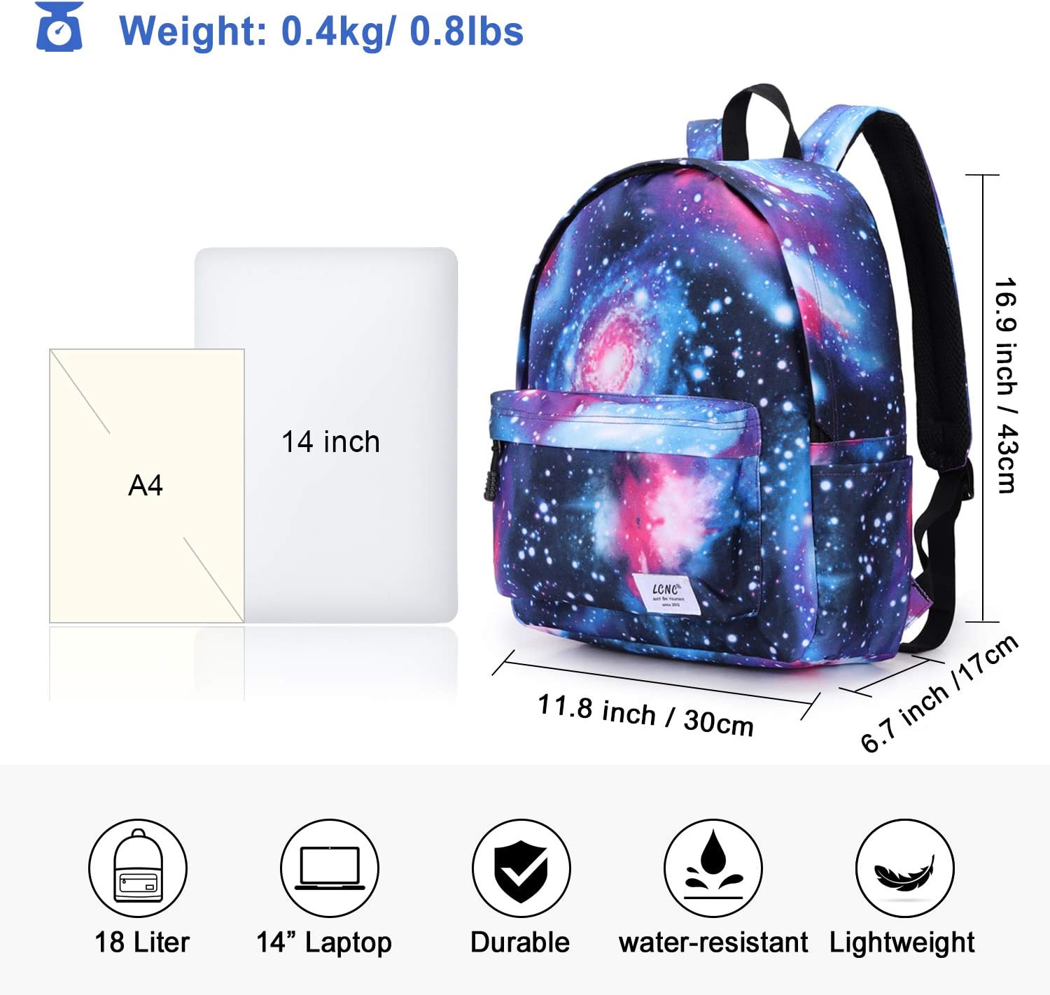 School Bags for Girls Boys,Galaxy Water Resistant Durable Casual Basic Backpack for Students, Galaxy Blue2 - Image 3