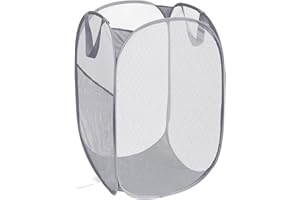 BEMKOO Durable Collapsible Laundry Baskets, Foldable Laundry Hamper with Side Pocket, Tear-resistant Clothes Hampers for Bathroom, Laundry, Kids Room, Dorm or Travel Grey