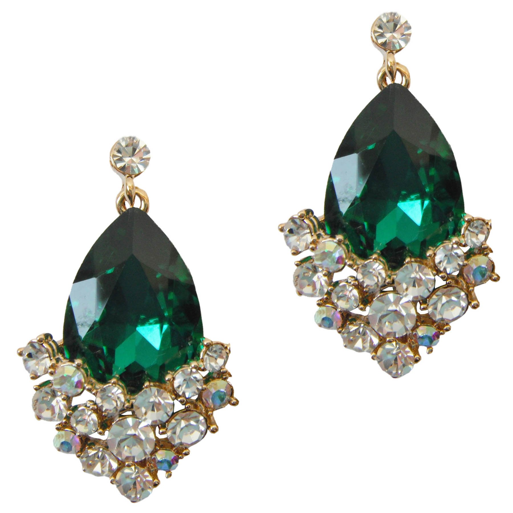 Navachi 18k Gold Plated Crystal Green Pear-shaped Zirconia Az1348e Drop Dangle Ear Stud Earrings