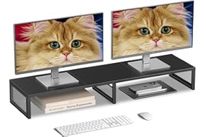 Gugsey Dual Computer Monitor Stand Riser, Desk Organizers and Accessories, Printer & TV Stand, Desk Shelf, Office Desk Accessories & Desktop Workspace Organizer for Office Supplies, Black