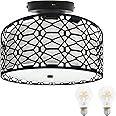 Facon 11'' RV Pendant Dining Table Light with Switch, Replaceable 2 x E26 LED Bulbs, Decorative Fabric Dinette Light Fixture, 12V DC Interior Light for RV Motorhome Camper Trailer