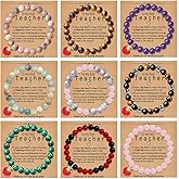 COLOYAN 9PCS Teacher Appreciation Gifts Natural Stone Beaded Bracelets for Women Men, Crystals Bracelet Gifts for Teacher, Thank You Teacher Gifts with Meaningful Card