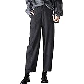 chouyatou Womens Fall Winter Wool Pants Elastic Waist Dressy Work Business Casual Slacks Cropped Trouser