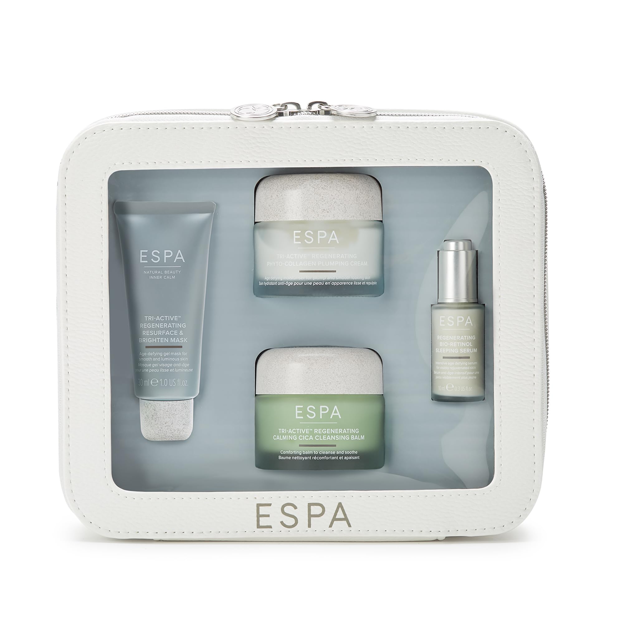 ESPA Tri-Active Regenerating Visible Results Skin Regime Set Worth over £169 | Age-defying Skincare Gift Set with Cleansing Balm, Plumping Cream, Bio-Retinol Serum & Resurfacing Mask