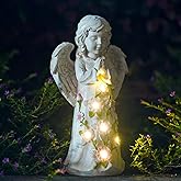 Nacome Garden Outdoor Statues Angel with Succulent and 7 LED Lights – Lawn Decor for Patio, Balcony, Yard Ornament - Chrismtas Gifts for Mom Grandma