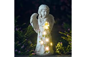 Nacome Garden Outdoor Statues Angel with Succulent and 7 LED Lights – Lawn Decor for Patio, Balcony, Yard Ornament - Unique Housewarming Gifts
