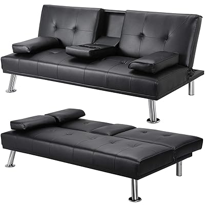 Yaheetech Futon Sofa Bed Convertible Couch Sleeper with Armrests