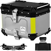 Gurblofy Motorcycle Top Case, 45L Tail Box, Silver | Aluminum Top Trunk, Anti-Theft Lock System, Universal Bracket, Waterproof, Rustproof, Dustproof