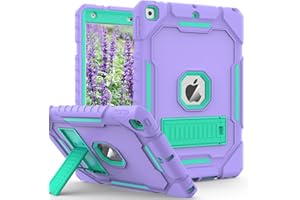 ZoneFoker Case for iPad 9th/8th/7th Generation 2021/2020/2019(10.2 inch), Heavy Duty Military Grade Shockproof Rugged Protective 10.2" Cover with Built-in Stand for iPad 9 8 7 Gen (Purple+Green)