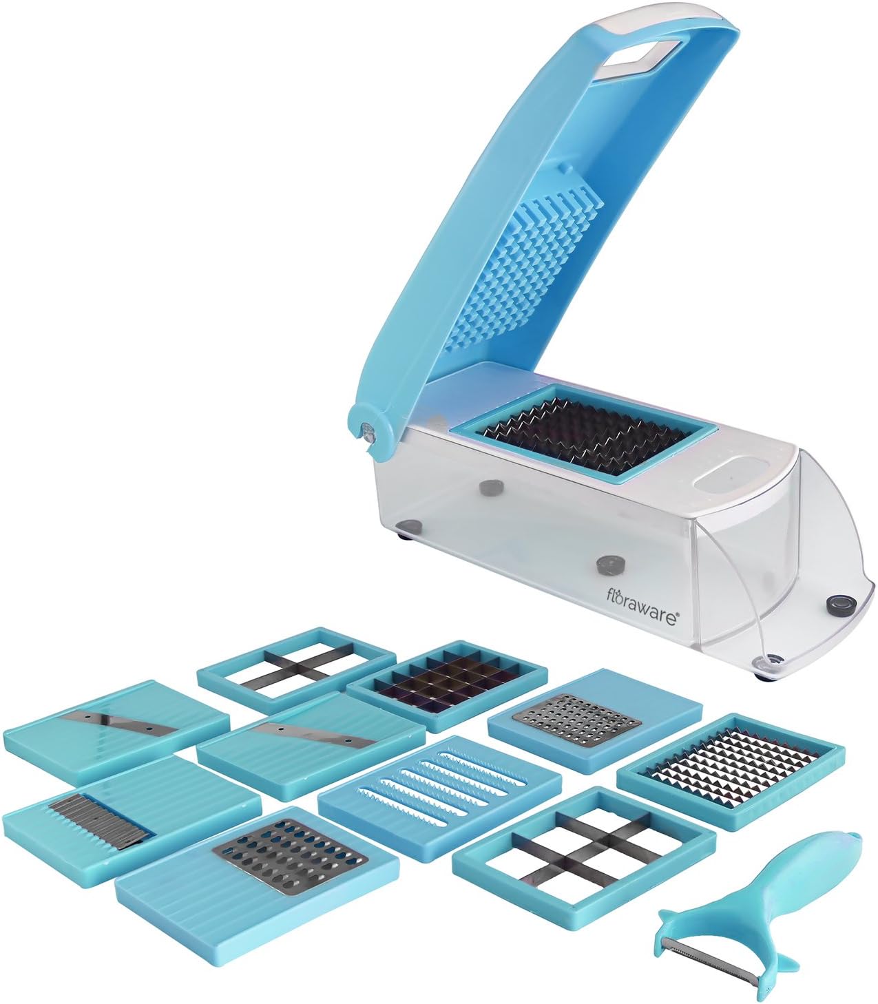 Floraware 12-Piece Vegetable Cutter, Chopper, Slicer, Dicer, Mincer, Blender, Mandoline, Grater, Peeler (Blue)