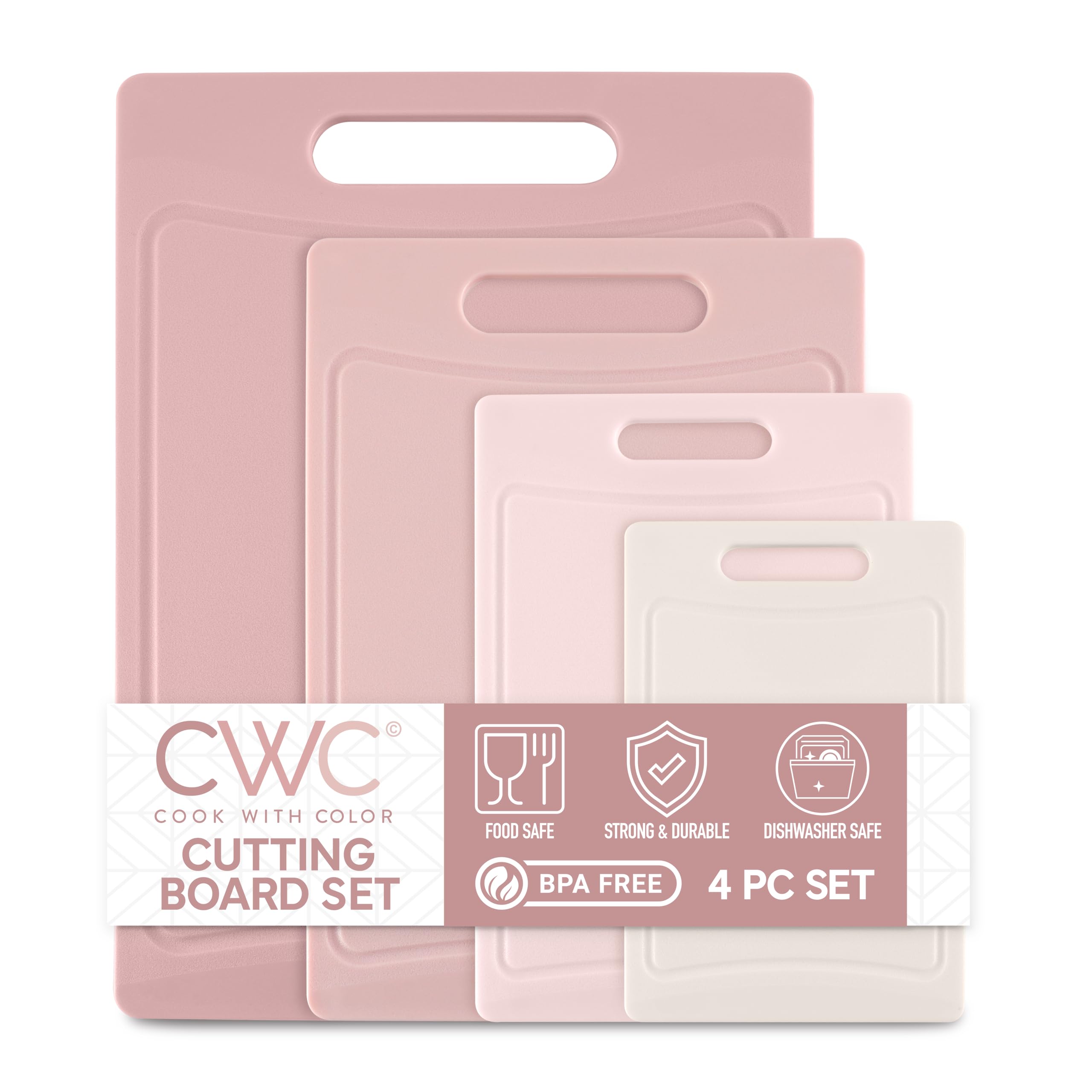 Photo 1 of COOK WITH COLOR Non-Slip Cutting Board Set – Kitchen Essentials with Easy Grip Handle for Meat, Veggies, and Fruits, 4 Cutting Boards, Pink