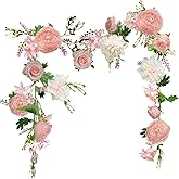 OrgMemory Rose Flower Vine, Peony Flowers, Center Flower Decoration, 6' Length, Floral Garland for Wedding Decor Home Table Runner Mantle Decoration