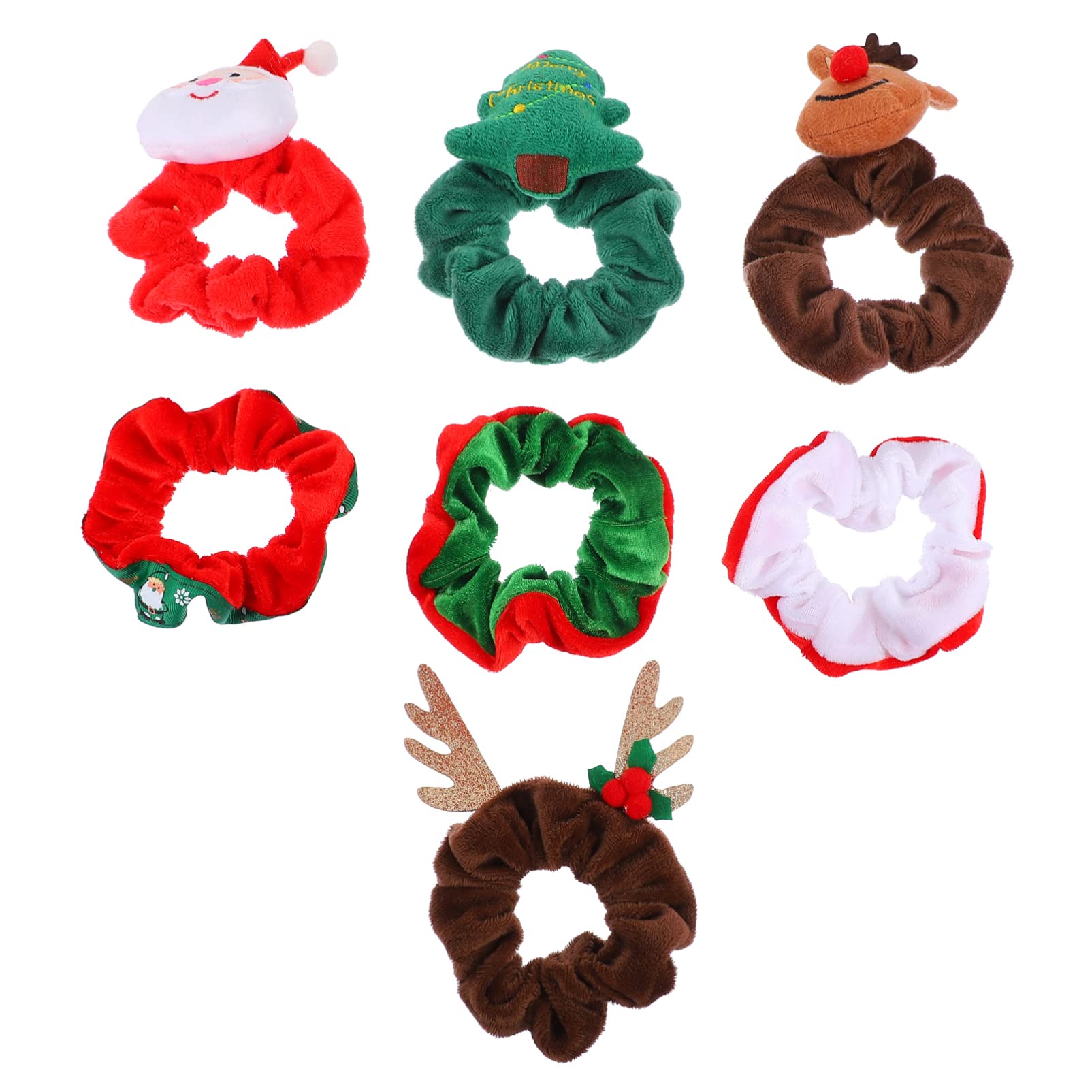 FRCOLOR 7PCS Christmas Hair Scrunchies Christmas Hair Ropes Elastic Bands Elk Santa Claus Trees Ties Party Headwear Accessories