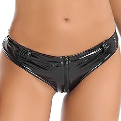dPois Women's Shiny Latex Liquid Wet Look Zipper