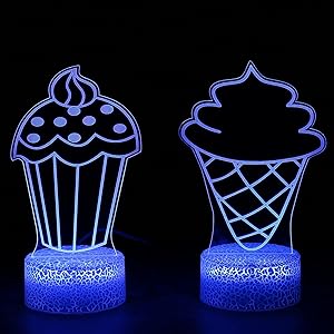 XQjiudj 2PCS Cartoons Night Light，3D Night Light Lamp ，USB Powered 7 Colors Led Lights with Touch Switch for Kids Gifts Bedroom Decoration Lamp