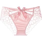 Erlemetes Women's Satin Panties Underwear Sexy Criss Cross Lace Back Full Coverage Hipster Panties Lingerie Briefs M-XL