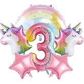 40 Inch Digital Crown Foil Number Balloons Gradient Color Digital Balloon Birthday Party Decoration Balloon,Unicorn Rainbow Birthday Balloons for Girls, 3rd Birthday Party Supplies