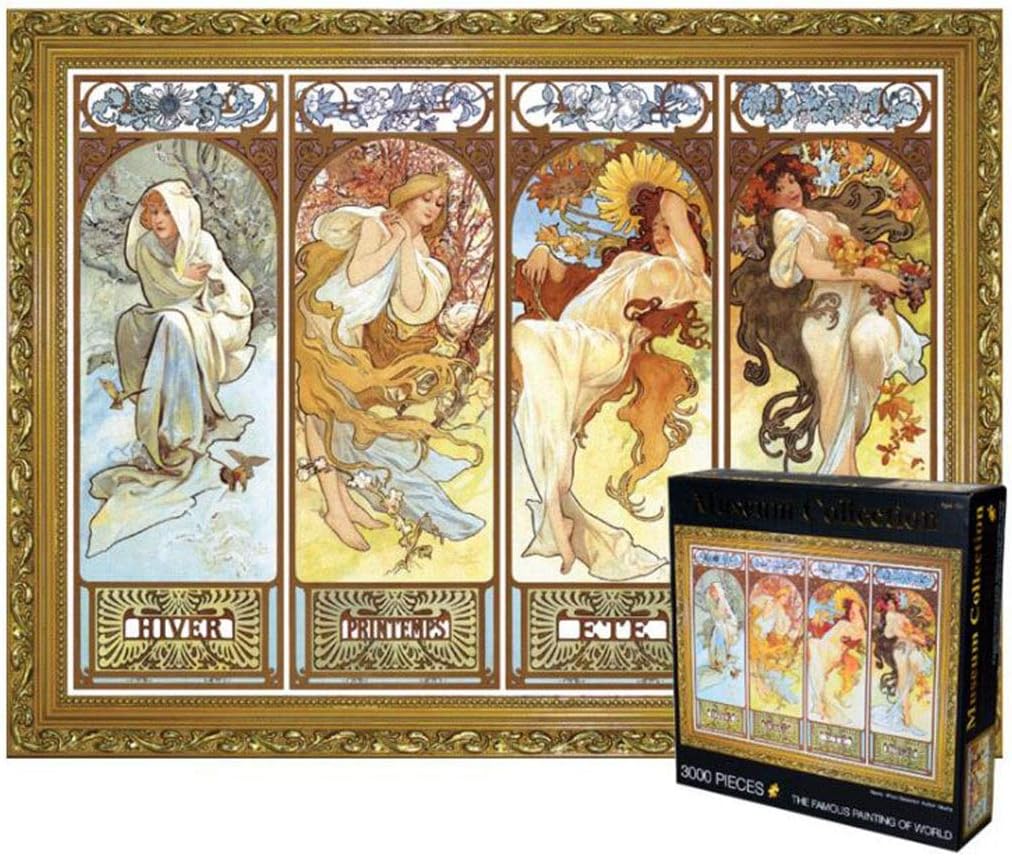 Jigsaw Puzzle, Four Seasons by Alphonse Maria Mucha 3000 Piece Puzzle for Adults Kids Sturdy and Easy