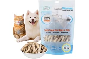 Amzey 3.5oz Minnows Dog Treats - Freeze Dried Minnows Cat Treats - High Protein & Premium Quality Training Treats - Bulk Package (1.6" to 2.8" Length Each)