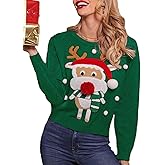 Amegoya Women's Funny Ugly Christmas Knitted Sweaters Crewneck Cute Reindeer Sweater Pullover for Holiday Party