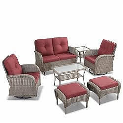 HUMMUH 7 Pieces Wicker Patio Conversation Set