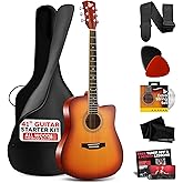 Pyle Steel String Acoustic Guitar Kit, 4/4 Full Size Cutaway All-Wood Guitarra Acustica with Premium Accessory Set and Upgrad